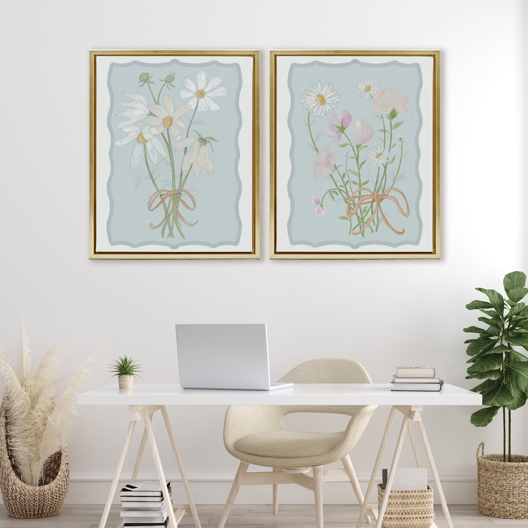Vintage Spring Clippings 2 Piece Gold Framed Floater Canvas Set, design by Leslie Hermosa