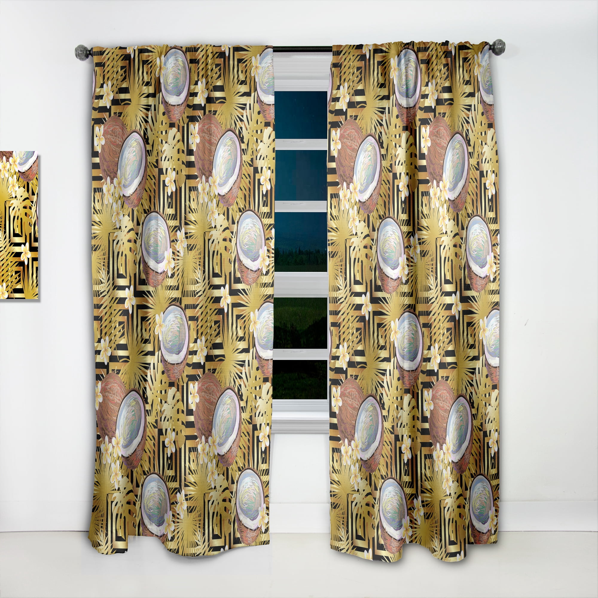 Designart 'Coconuts and Flowers With Tropical Pattern' Tropical Curtain Panel
