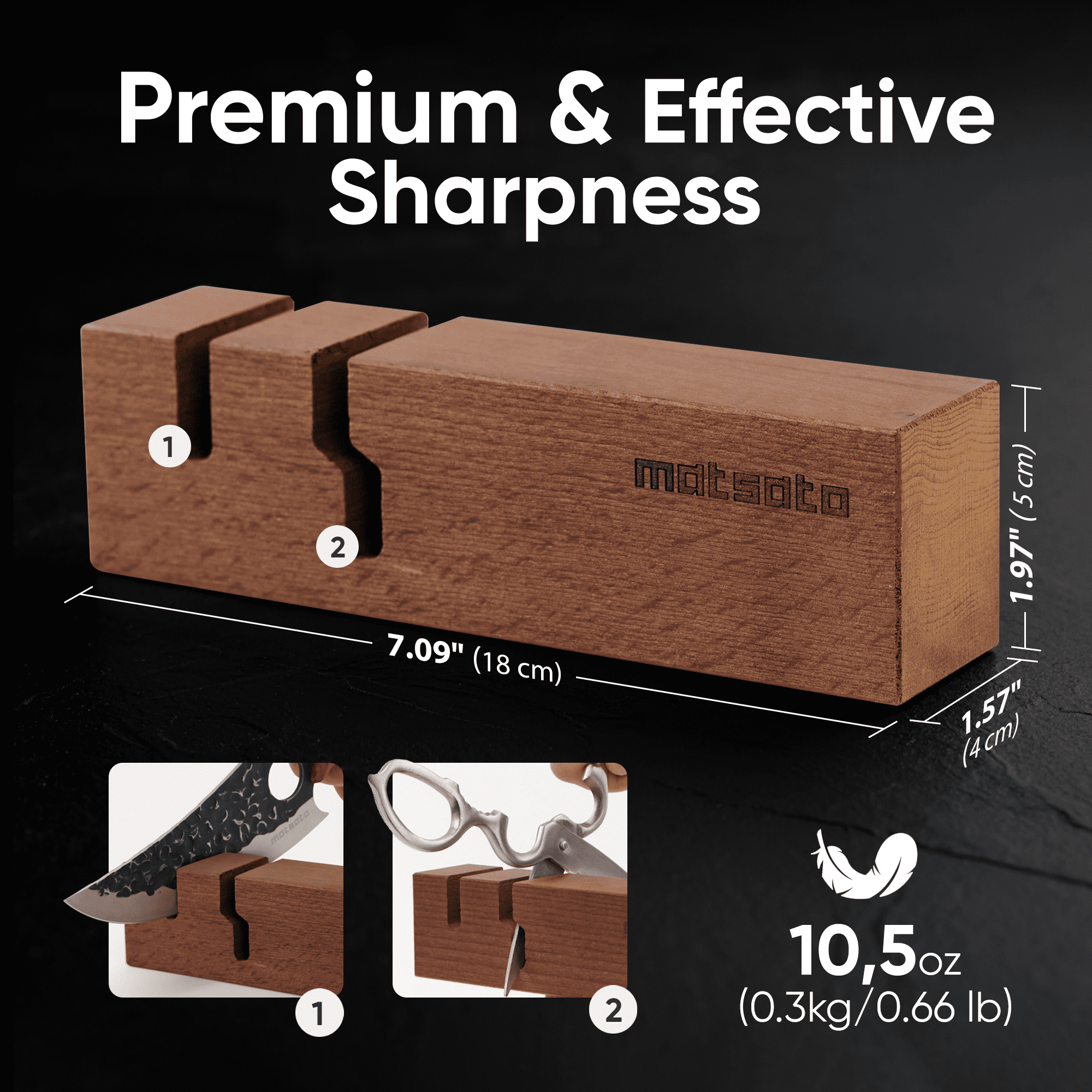 Matsato Knife Sharpener. Professional Japanese Knife and Scissor Sharpener. 2-in-1 Sharpening Tool