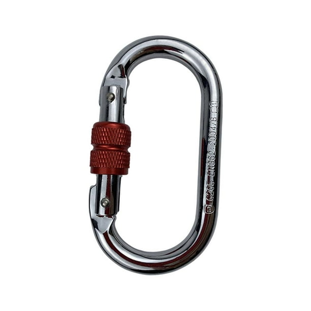 Conector de mosquetón de escalada en apariencia , hebilla de seguridad, gancho de bloqueo de tornillo para rappel, viaje, equipo de senderismo, rojo