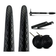 Zol Bundle 2 Pack Road Tires, 2 Bike Tubes 700x38 Presta/French, 2 Tire Levers and 1 Zol Mini Pump