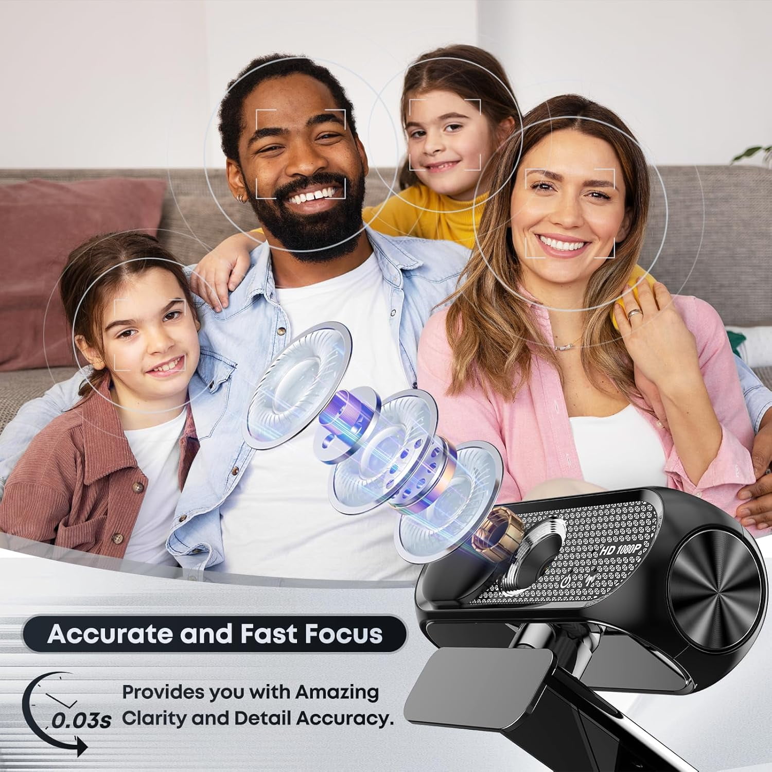 1080P HD Webcam with Microphone, Noise Cancellation, Privacy Cover, Wide-Angle Lens, Auto Light Correction, Plug & Play USB Webcam for Laptop, Desktop, PC, Mac, Zoom, Skype, Streaming (Black)