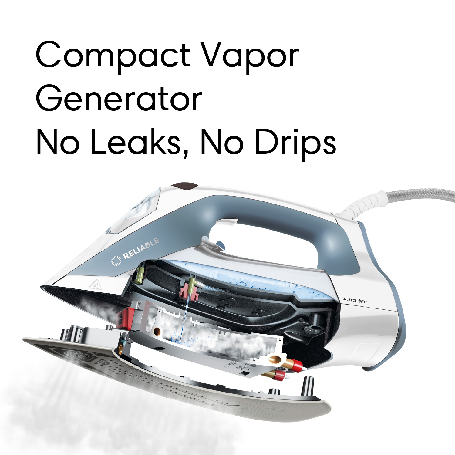 Reliable Velocity Iron 180IR, Continuous Steam, Leak Free, Three Heat Settings, for Sewing, Quilting, Clothes