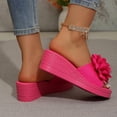 thumbnail image 5 of Women's Floral Wedge Slide Sandals Peep Toe Thick Platform Heel Casual Summer Beach Flip Flops for Women Comfortable Slip On Shoes, 5 of 10