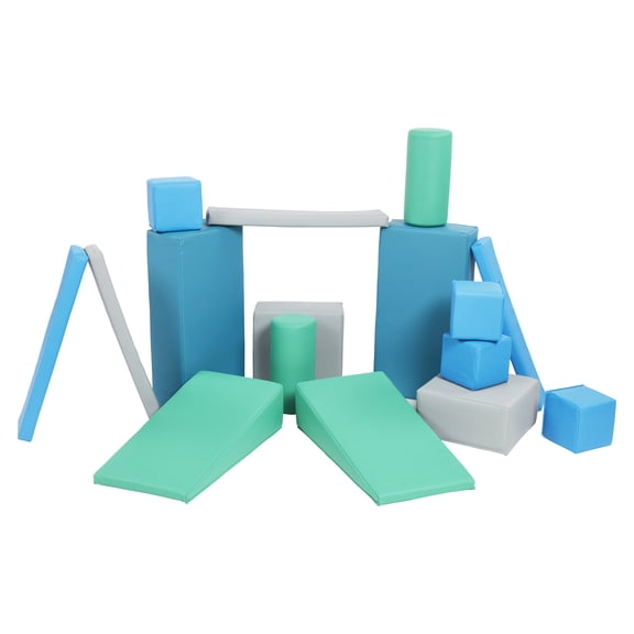 ECR4Kids SoftZone Builder Stacking Blocks and Shapes, Beginner Playset, Contemporary, 16-Piece