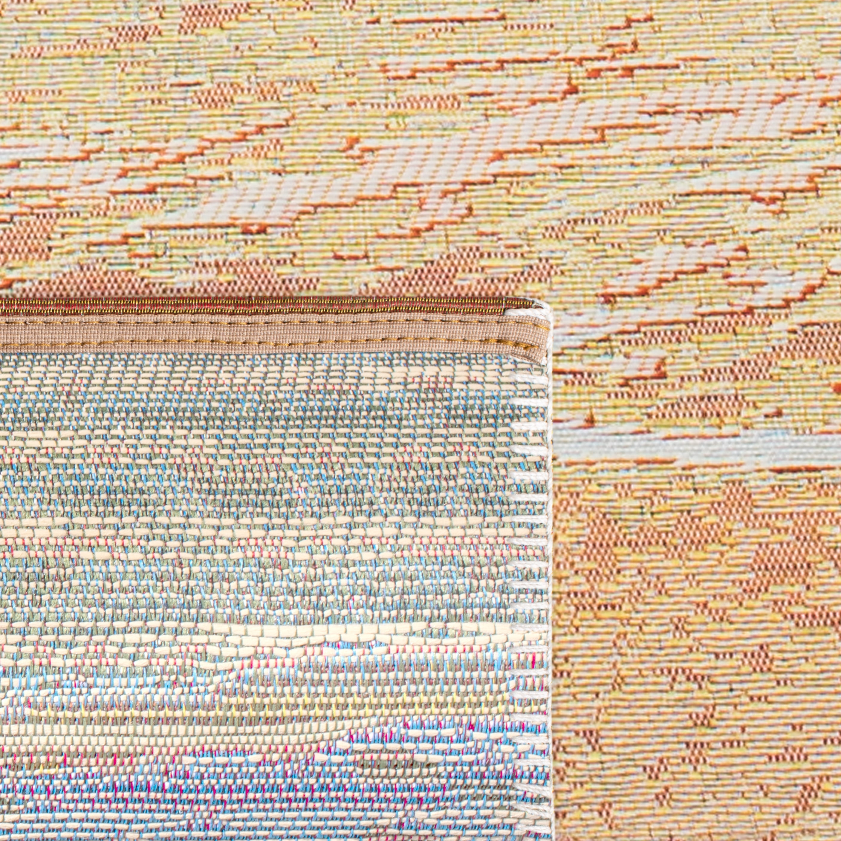 SAFAVIEH Barbados Palm Leaves Outdoor Area Rug, Gold/Blue, 6'6" x 6'6" Square