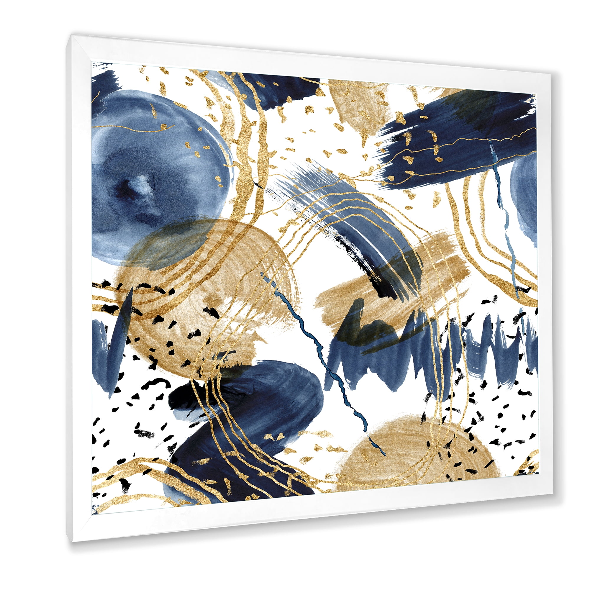 Designart 'Dark Blue & Golden Textures With Abstract Pattern' Modern Framed Art Print
