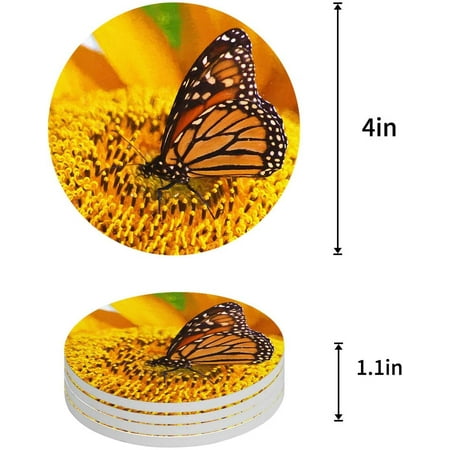 

ZHANZZK Sunflower Butterfly Set of 8 Round Coaster for Drinks Absorbent Ceramic Stone Coasters Cup Mat with Cork Base for Home Kitchen Room Coffee Table Bar Decor