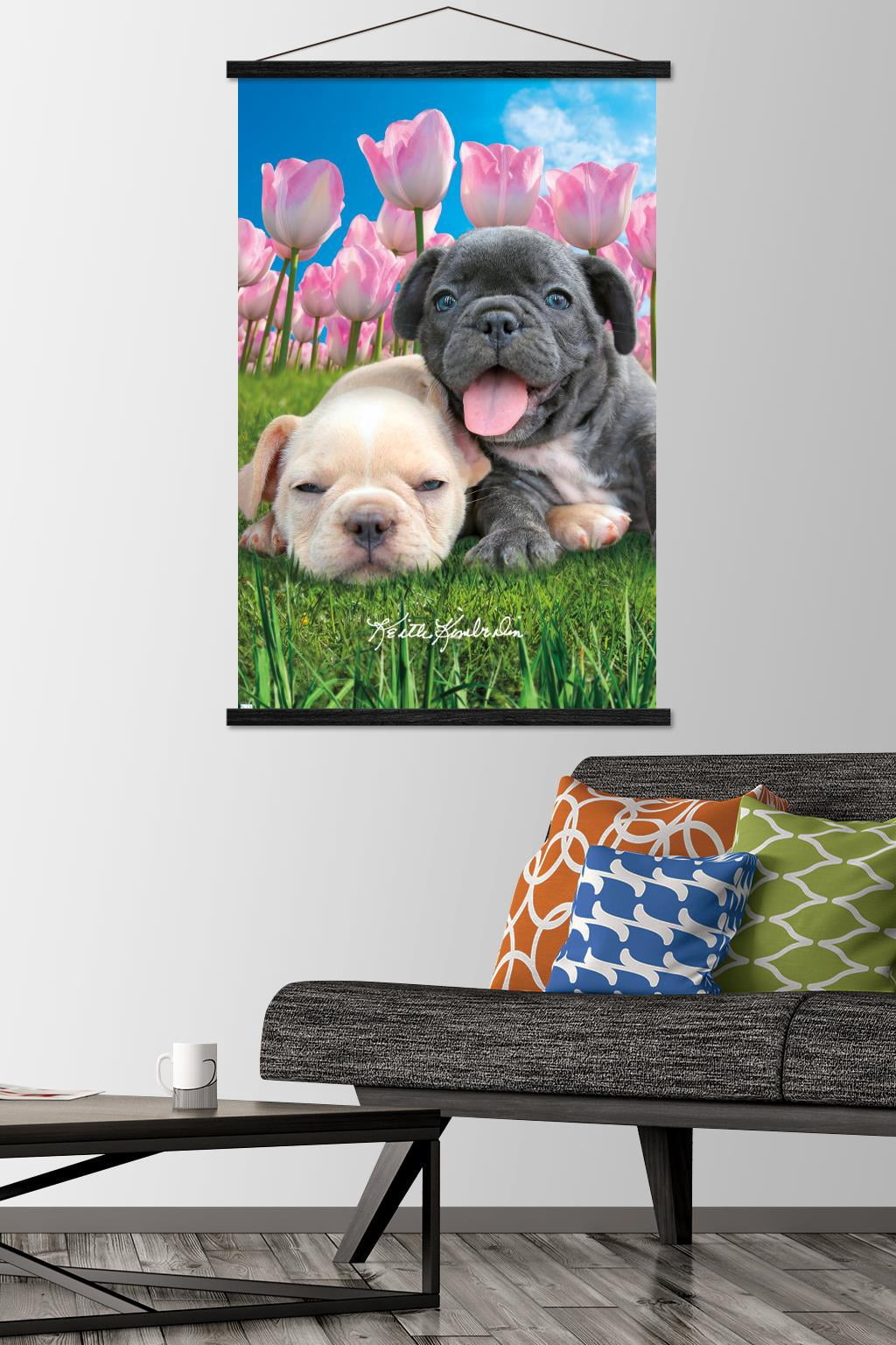 Keith Kimberlin - Bulldog Puppies Wall Poster with Wooden Magnetic Frame, 22.375" x 34"