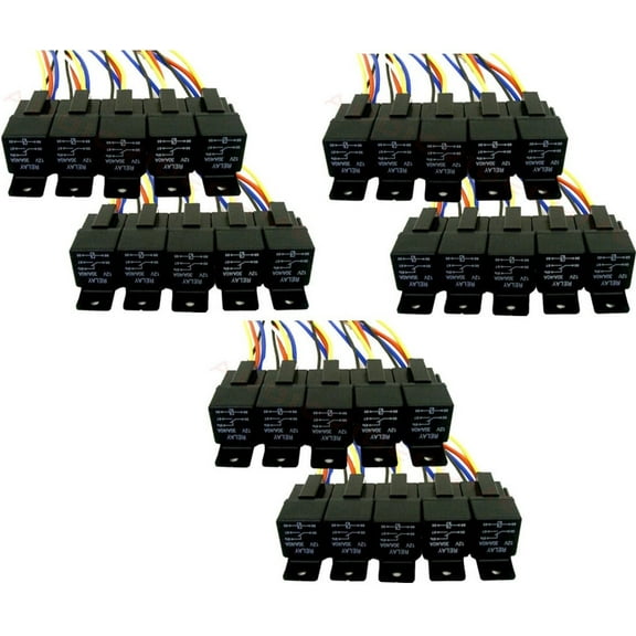 30 Absolute USA 12V 30/40 Amp SPDT Automotive Marine Bosch / Tyco Style 5 Pin Relay with Wires & Harness Socket
