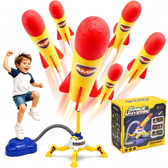 Zacro Rocket Launcher for Kids, Dueling Rocket Toy with 6 Foam Rockets Shoots Up to 100 Feet, Rocket Outdoor Toy Gift for Boys and Girls Age 3