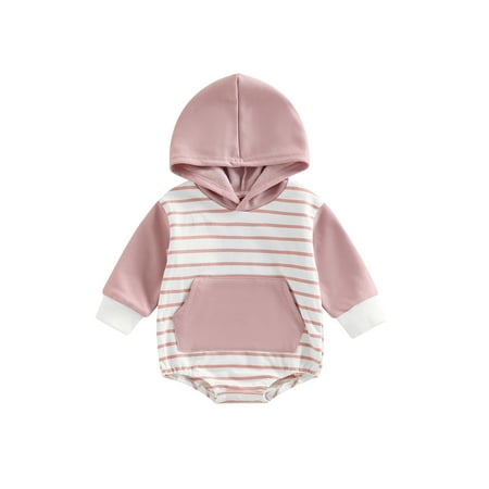 

Musuos Baby Romper Infant Striped Long Sleeve Hooded Bodysuit with Pocket Autumn Outfit for Girls Boys 0-24 Months