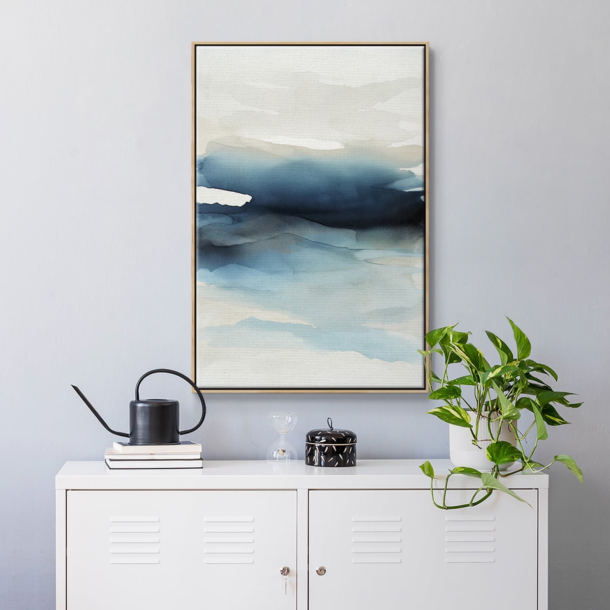 Waves II Framed Premium Gallery Wrapped Canvas - Ready to Hang - 17 x 25 - Natural Wood Floating Frame