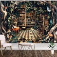 thumbnail image 3 of Gojian Forest Library Tapestry Tree Bookshelf Tapestries Wall Hanging Vintage Fantasy Fairy Treehouse Book Tapestry for Bedroom Living Room Dorm Classroom, 3 of 6