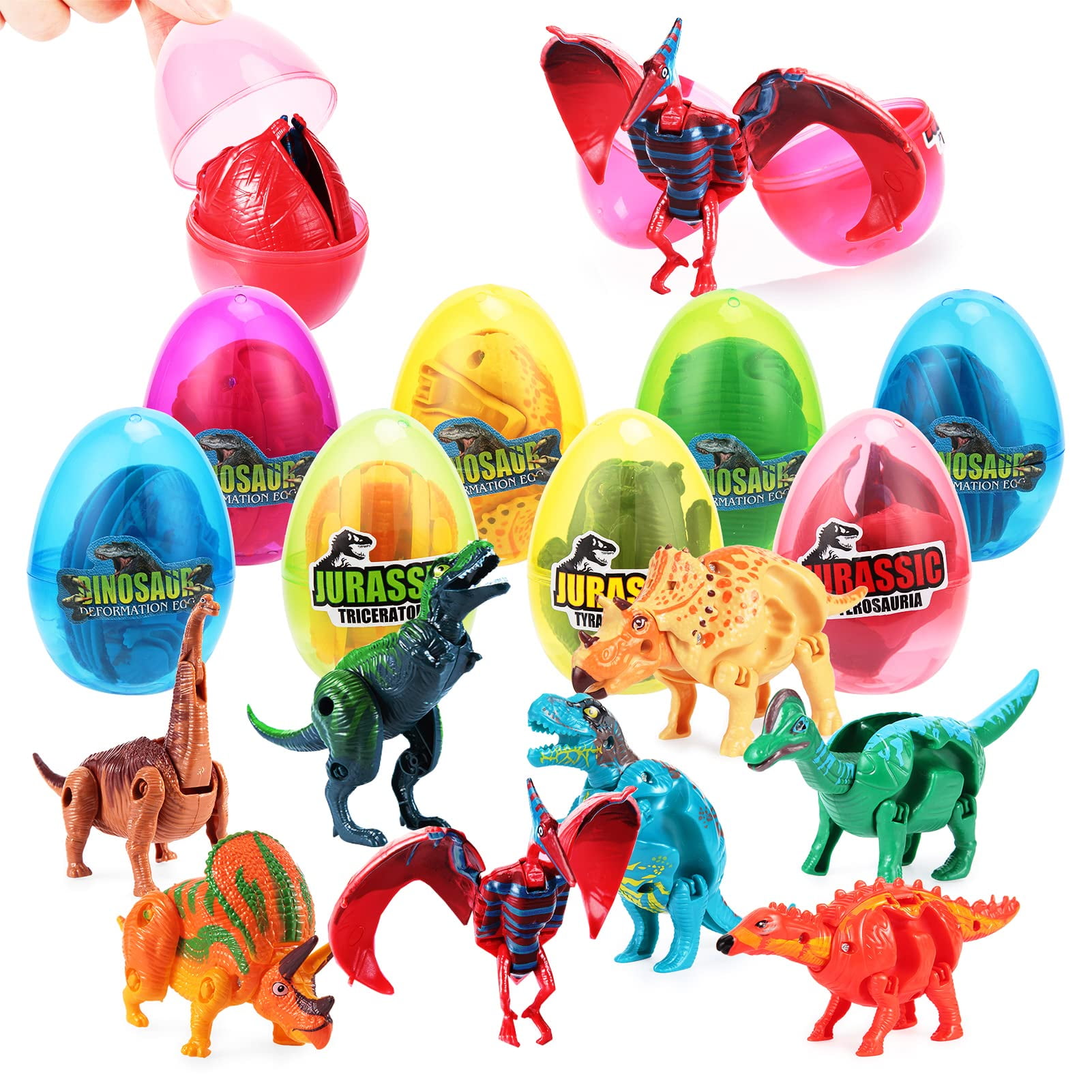 8PCs Dinosaur Easter Eggs Filled with Deformable Transforming Dinosaur