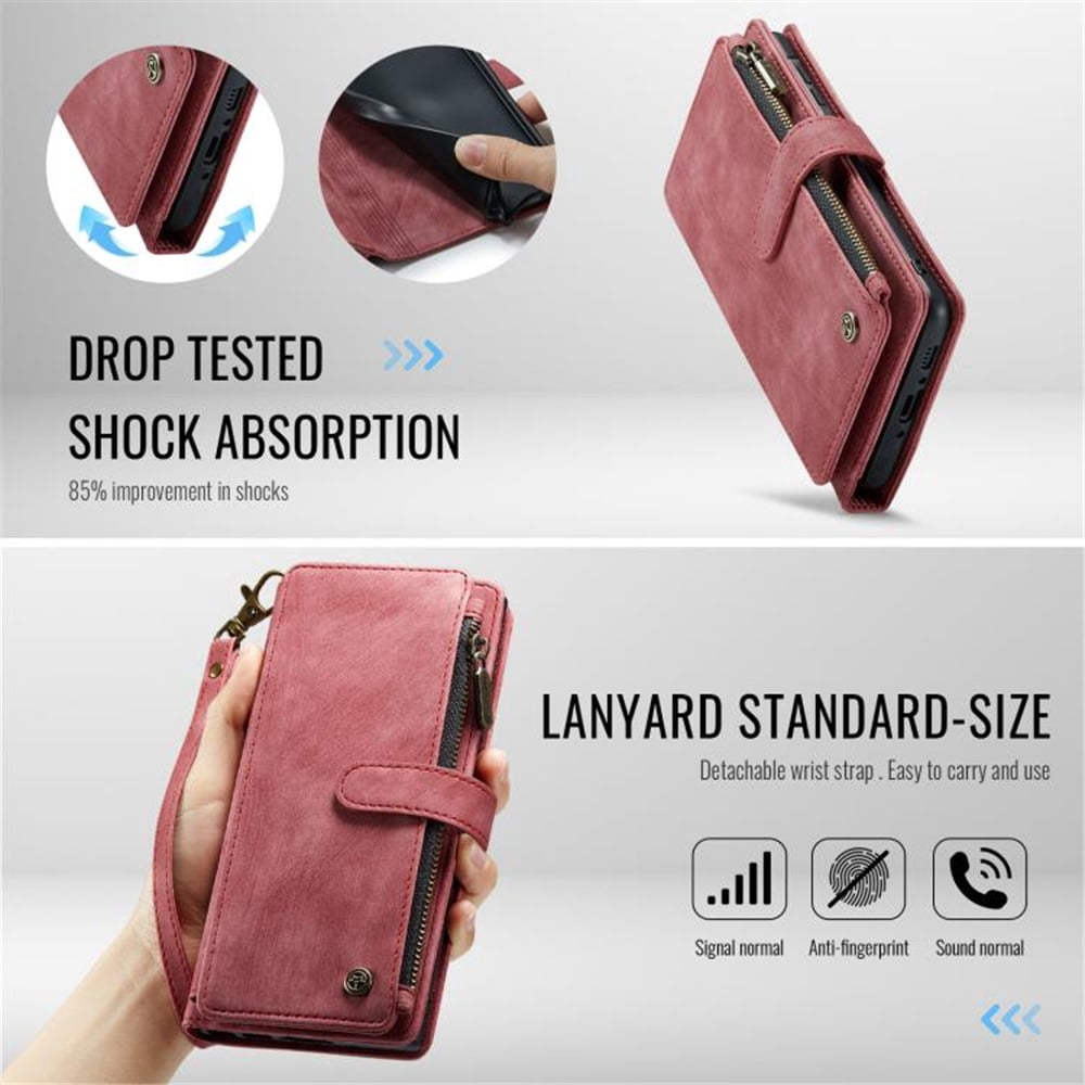 CaseMe Case for Samsung Galaxy A37 5G Wallet Case for Women Men, Fashion Durable PU Leather Magnetic Flip Lanyard Strap Wristlet 10-Card Holder Zipper Wallet Phone Case,Red,For Galaxy A37 5G