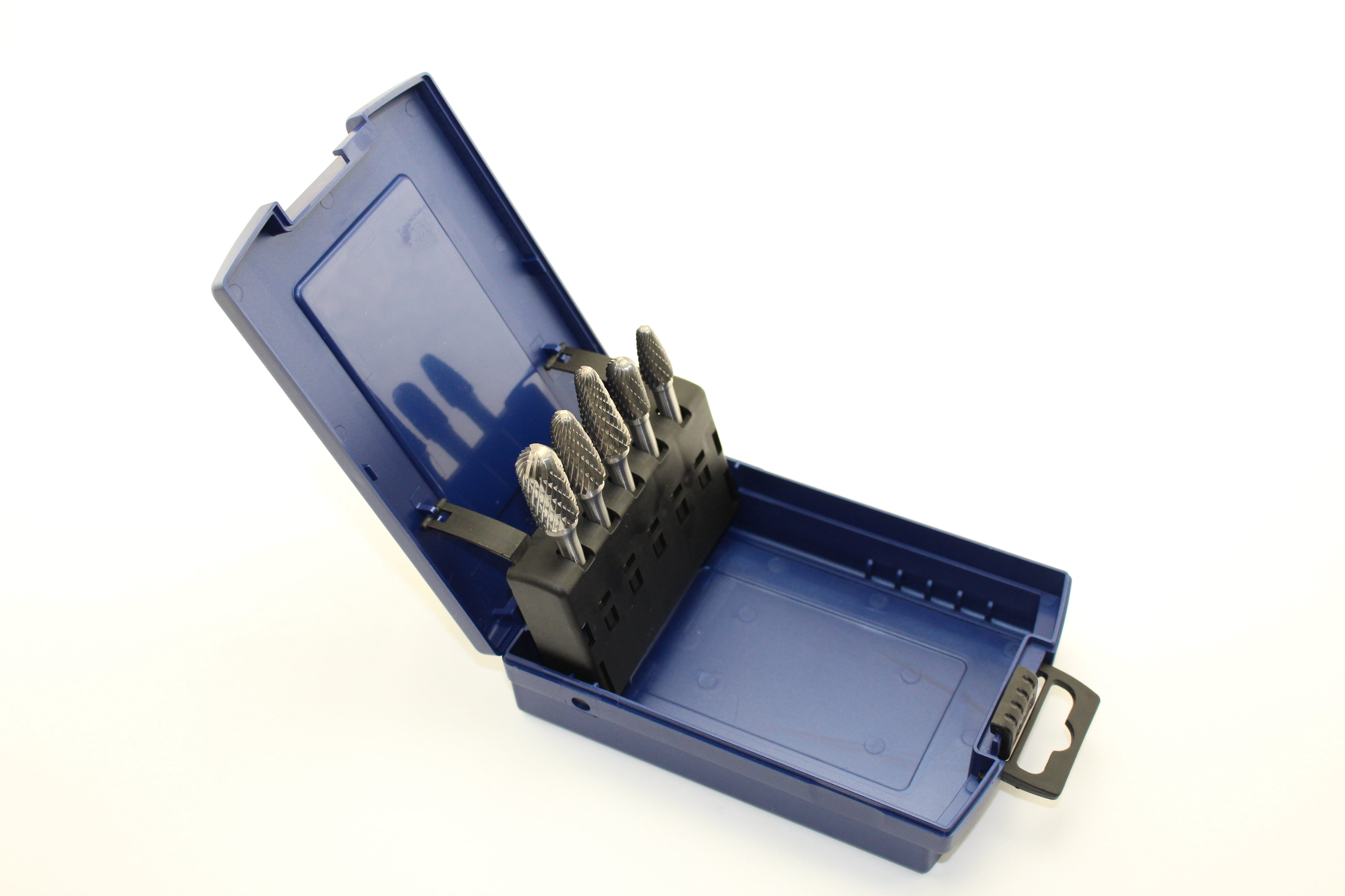 TEMO 5 pc Set Double Cut Carbide Rotary Burr File Tool, 1/2 Inch (12.7 mm) and 3/8 Inch (9.5 mm) Heads, 1/4 Inch (6.35 mm) Diameter 2 Inch (50.8 mm) Long Shank