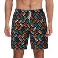thumbnail image 2 of Picia Retro Tape pattern Mens Swim Trunks with Compression Liner Stretch Beach Shorts Quick Dry with Zipper Pockets No-Chafing Board Shorts-Small, 2 of 9