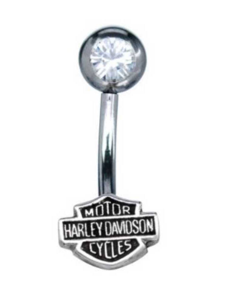 Women's White Cubic Zirconia Bar & Shield Belly Jewel HDZ0034, Harley Davidson