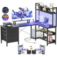 thumbnail image 5 of iSunirm L Shaped Gaming Desk with Storage, Computer Gaming Desk with LED Lights & Hutch, Reversible Computer Desk with Power Outlet, Corner Desk with Drawers, Shelves for Home, Black, 5 of 7
