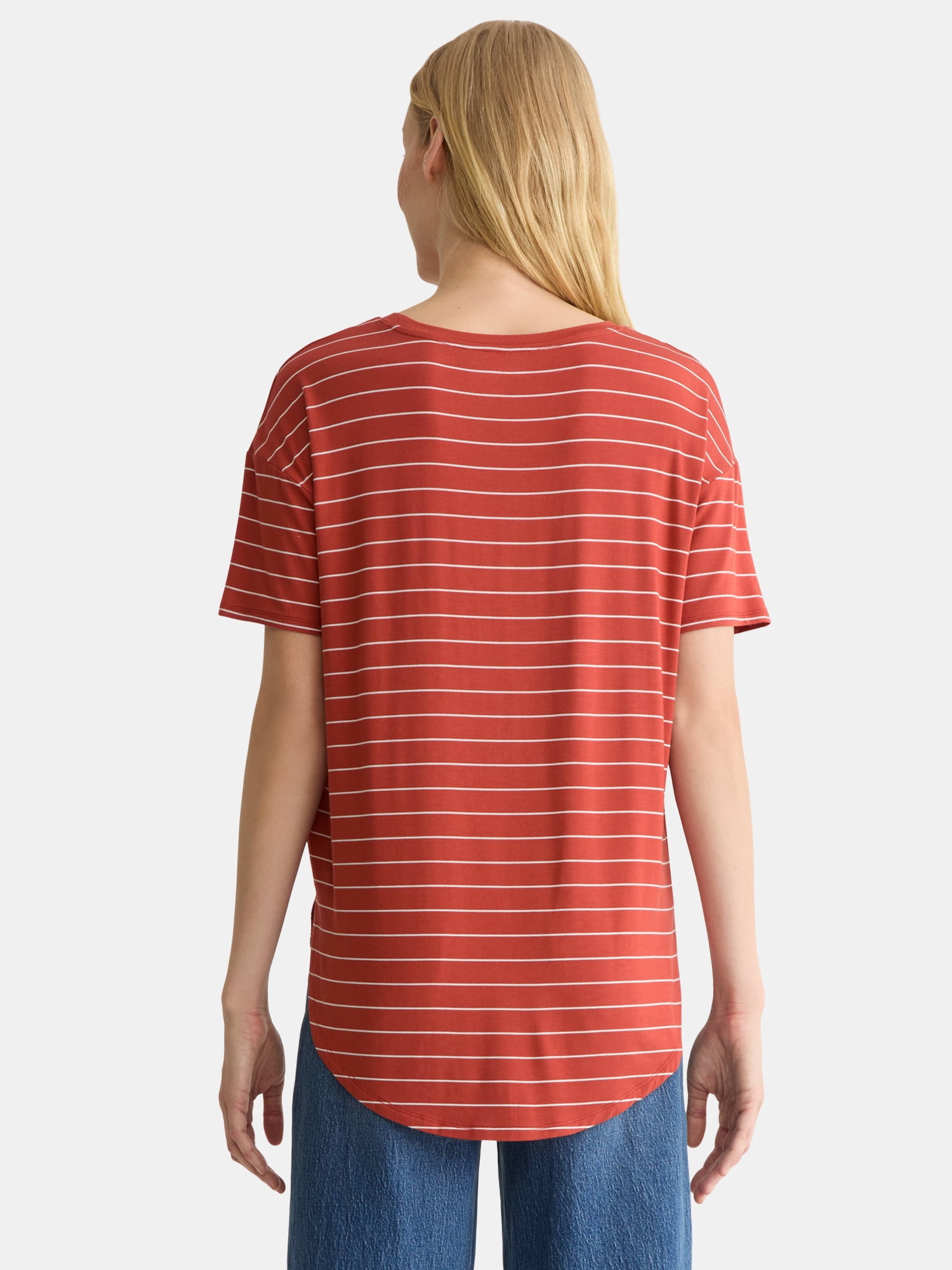 Time and Tru Women’s Crewneck Tunic Tee with Short Sleeves, Sizes XS-XXXL