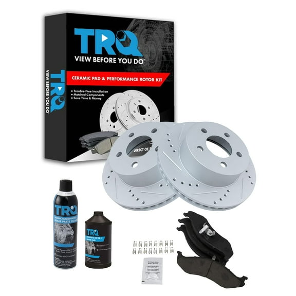TRQ Front Performance & Brake Rotor & Ceramic Pad Kit w/Chemicals BKA17811 Fits select: 1997-2006 JEEP WRANGLER / TJ, 1999-2001 JEEP CHEROKEE