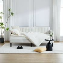 Elena Twin Size Ivory Boucle Upholstered Daybed, Ribbed Tufted Backrest, Daybed in Lavish Modern Design, Richly Hued Foam Comfort