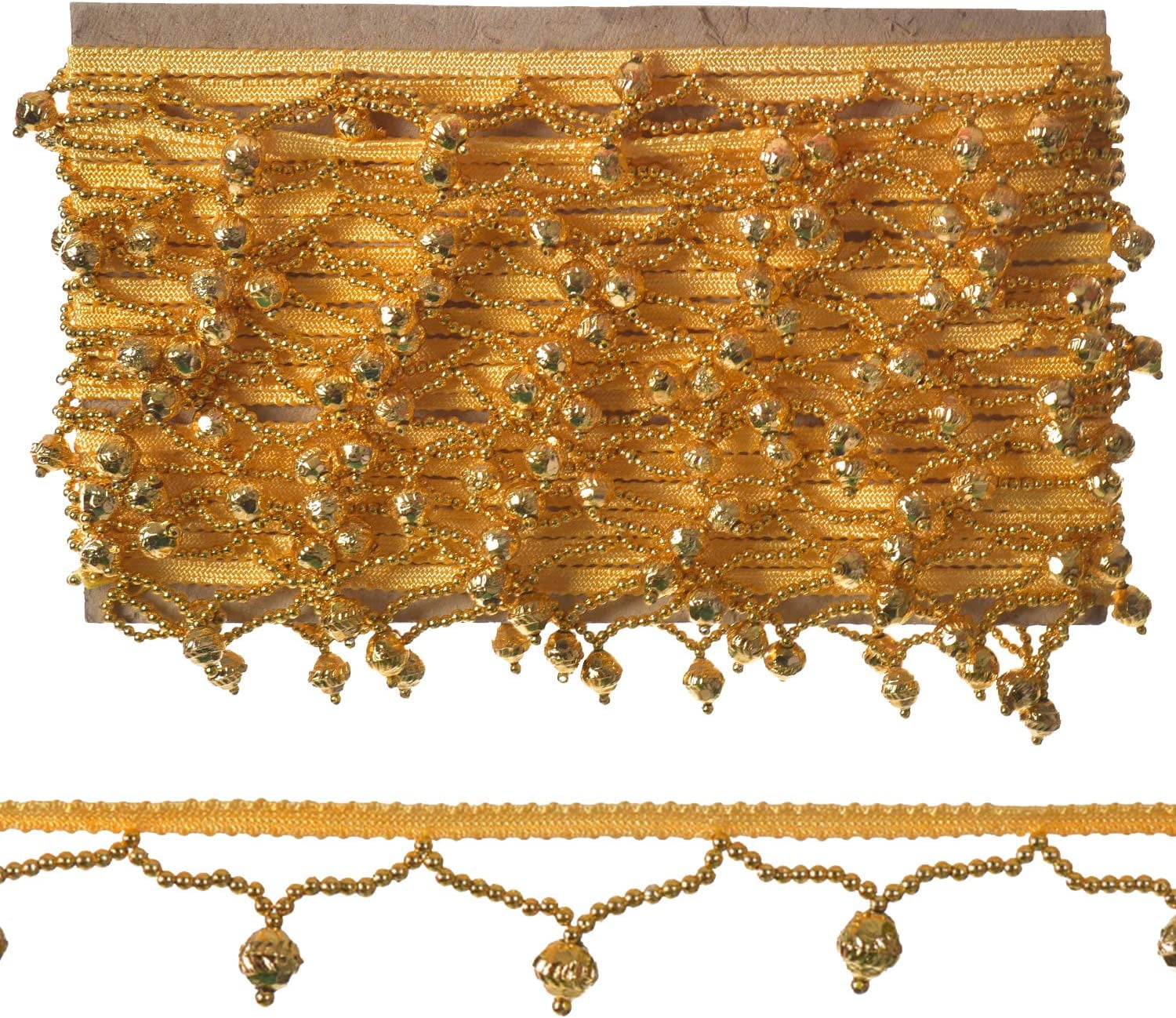 Trimming Shop 12mm Gold Pearl Beaded Embellishing Lace Trim Edge Ribbon, 1  Meter