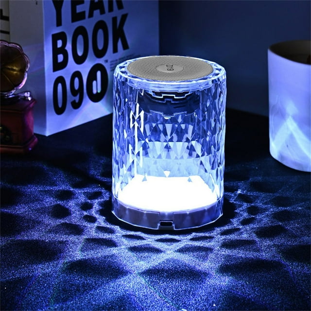 PEONAVET Bluetooth Headset Bluetooth Headset 7 Color Crystal Bluetooth Speaker Dazzling Color/Table Lamp Switching Ntelligent Voice Control Bluetooth Call 8 Light Modes