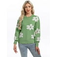 thumbnail image 2 of Women Sweaters Cute Flower Print Crewneck Sweater Knitted Long Lantern Sleeve Jumper Tops Fall Winter Pullover Sweater Alsol Lamesa, 2 of 6