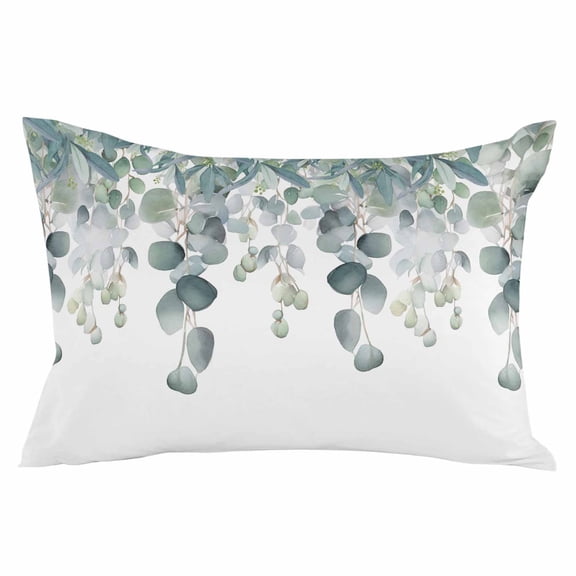 Outdoor Waterproof Throw Pillow Covers Set of 2 Green Eucalyptus Leaves Decorative Pillowcases Lumbar Outdoor Pillows Cushion Case 20x12 Inch Spring Watercolor Plant Patio Pillows for Couch Sofa Bed