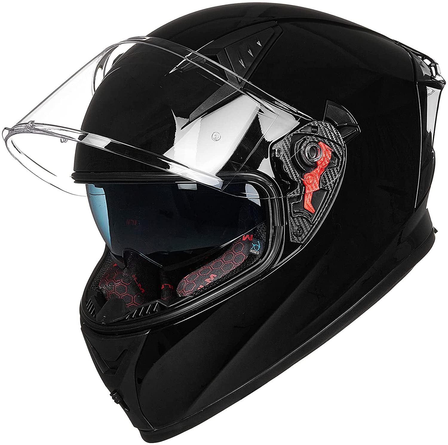ILM Motorcycle Helmet Full Face with Pinlock Compatible Clear&Tinted Visors and Fins Street Bike Motocross Casco DOT(Gloss Black, X-Large)