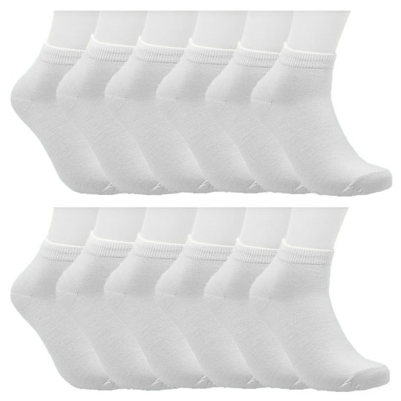 12-Pairs Women's Ankle Athletic Low Cut Socks Colorful Solid Lightweight Casual Socks White