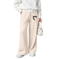 thumbnail image 3 of DJDLJWCJ Teen Girls Wide Leg Sweatpants Winter Warm Elastic Waist Drawstring Baggy Pants Side Pocket Athletic Pants Beige Size 14, 3 of 7