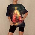 thumbnail image 7 of Riecok Pajama Sets for Women Christmas Crewneck Loungewear Set Short Sleeve Tops and Pants Xmas Tree Print Baggy Soft Sleepwear, 7 of 7