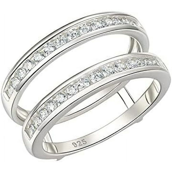 beryl_creation White Gold Plated Silver Solitaire Enhancer Simulated White Diamond Ring Guard Wrap Band-7