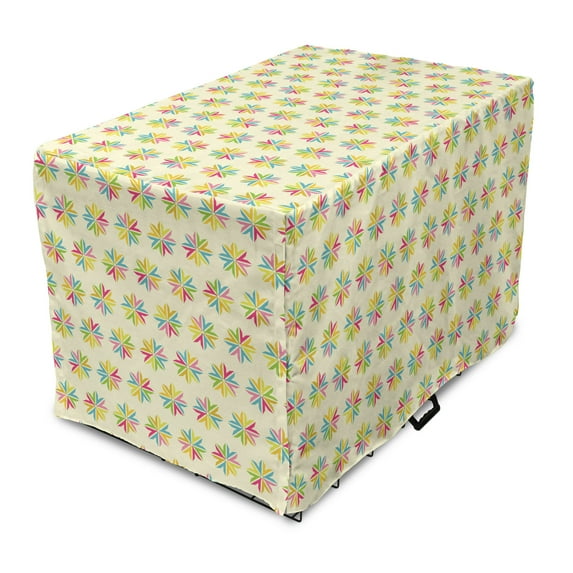 Colorful Dog Crate Cover, Celebration Shapes Ornamental Party Motif Stars Style Art, Easy to Use Pet Kennel Cover Small Dogs Puppies Kittens, 7 Sizes, Pale Yellow and Multicolor, by Ambesonne