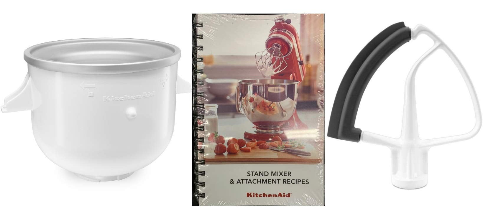 KitchenAid DRTVICE8 2-Quart Ice Cream Maker & Flex Edge Beater With Recipes Book Package Stand Mixer Attachments