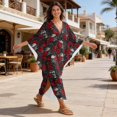 thumbnail image 4 of Xixirimido Gothic Skull Red Roses Print Women Kaftan Dresses Plus Size Beach Cover Up Deep V-Neck Batwing Sleeves Swimsuit Coverups Summer Caftan Dress, 4 of 7