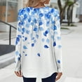 thumbnail image 4 of EchfiProm Womens Tops Pleated Fall Light blue Loose Floral Crew Neck T-Shirt for Ladies, 4 of 6