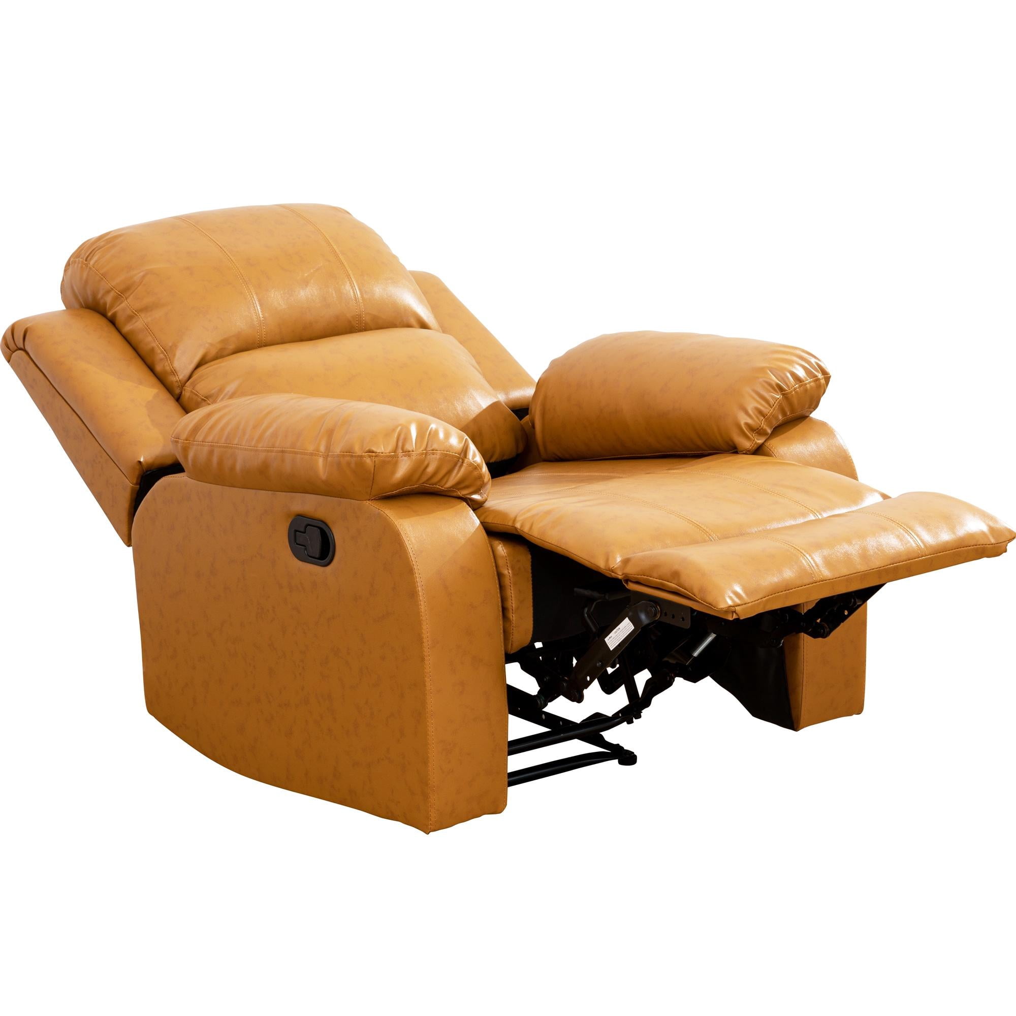 Gewnee Manual Recliner Chair, Overstuffed Faux Leather Single Sofa for Living Room Bedroom,Brown