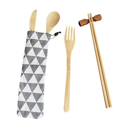 

Japanese Style Bamboo Cutlery Set - Portable Dinnerware Set Reusable Flatware Kit | Travel Kitchen Utensils with Storage Bag Fork Spoon Chopstick