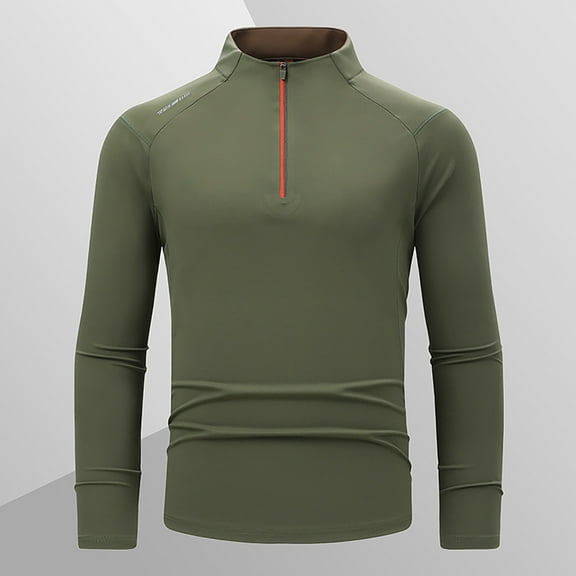qolati Mens Long Sleeve Quarter Zip Shirts Sun Protection Pullover Slim Fit Mock Neck Basic T-Shirt UPF 50 Rash Guard Running Lightweight Golf Shirt Sizes S-4XL