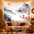thumbnail image 3 of Red Blossoms Against Indigo Peaks Under Orange Sun, Calming Watercolor for Nature Lovers, Landscape Decor, Housewarming Gift, Tapestry Wall Hanging for Bedroom and Study Room, 3 of 7