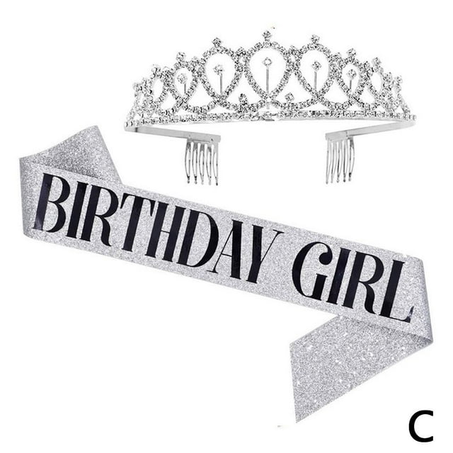 Birthday Sash and Tiara For Women Rhinestone Tiara Birthday Kit For Womens O1T2