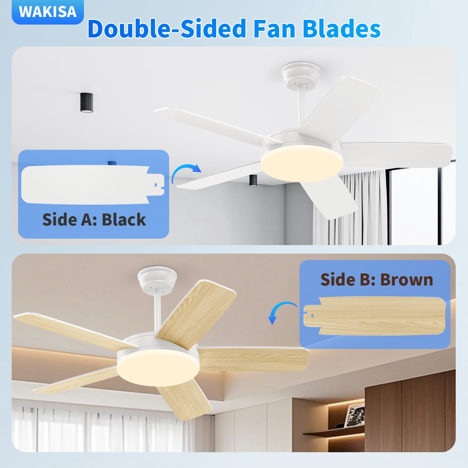 Kaqinu Ceiling Fans with Lights and Remote & App Control,45 inch Modern Ceiling Fans,6 Speeds 3 Colors for Indoor White