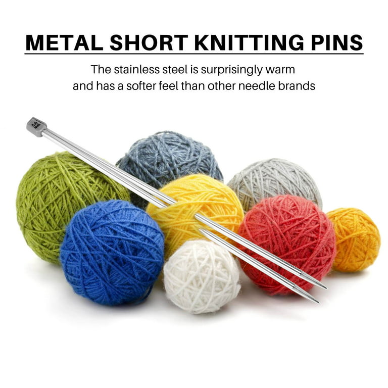 Knitting Needles, Straight Single Pointed Knitting Needles Kit, 22 Pcs  Metal Short Knitting Pins and Handy Bag 