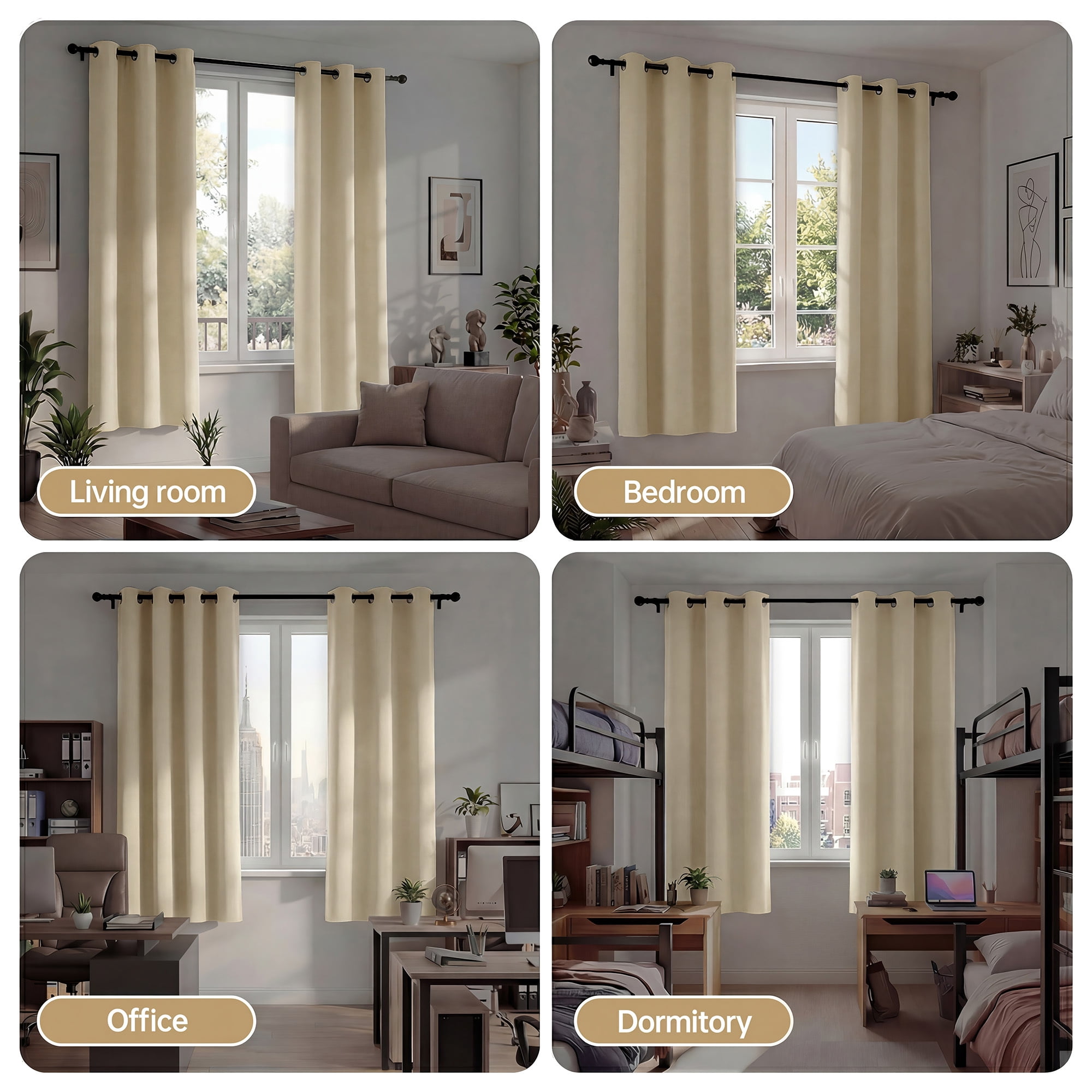 XUEYU 100% Blackout Curtains for Bedroom, Light Blocking Thermal Insulated Curtains with Noise Reduction, 42x72 Inch Room Darkening Window Drapes, Set of 2 Panels, Beige