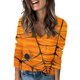 thumbnail image 1 of Blusa holgada informal de manga larga con cuello en V y estampado de calabaza de Halloween para mujer, camisa festiva para las fiestas, 1 of 5