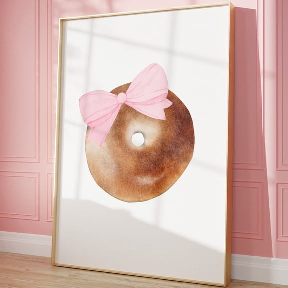 Miluva Coquette Kitchen Room Decor Balletcore Bagel Wall Art Wall Art Grandmillenial Bow Art Print Coquette Art Bow Room Decor Balletcore Coquette Decor For Living Room Bedroom, 8x12 UNFRAMED